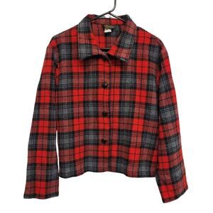 David Paul New York Red Black Plaid Jacket Wool Blend Grunge Shacket Flannel